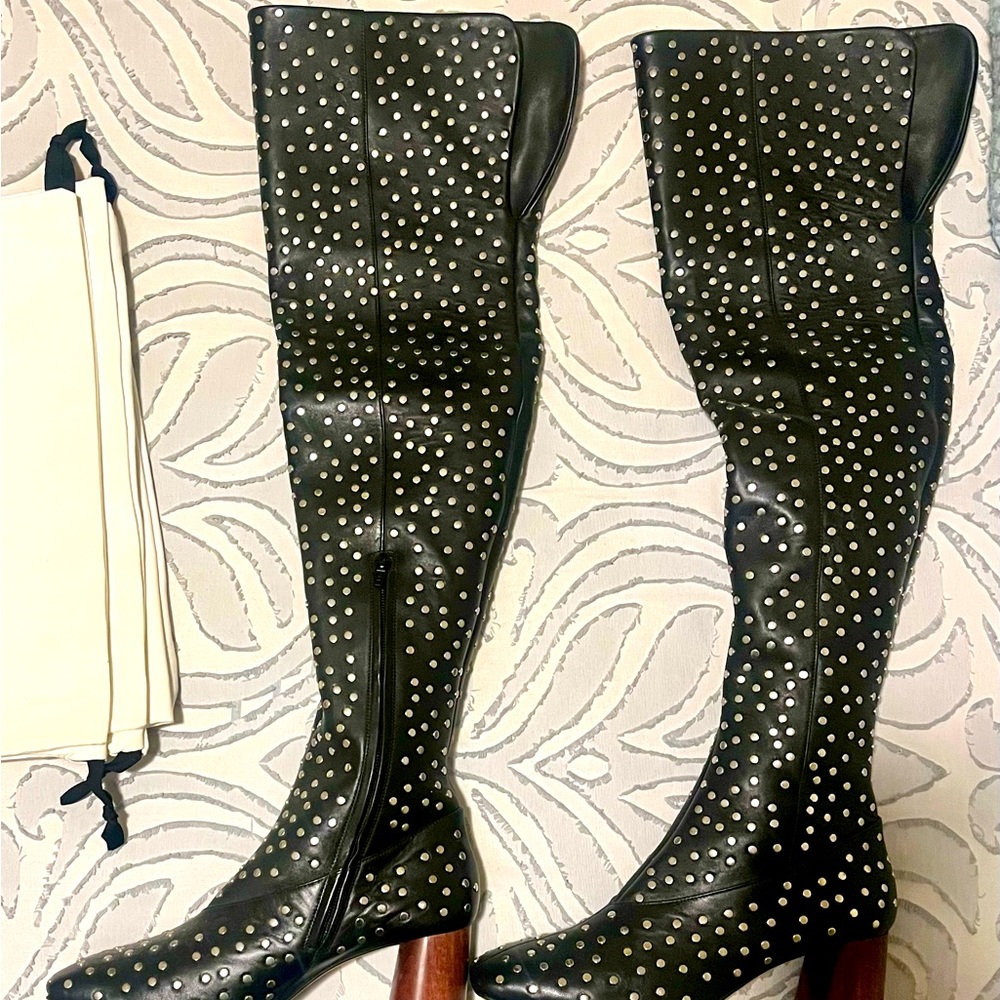 Helmut Lang Thigh-High Studded Leather Boots - Picture 2 of 8